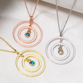 Sterling Silver Engraved Concentric Circles with Birthstone Pendant Necklace