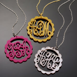 Scalloped Edge Round Acrylic Monogram Pendant Necklace