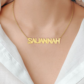 Sterling Silver Uppercase Name with Mini Heart Plaque Necklace