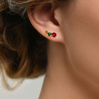 Graduated 3 Birthstone Crawler Stud Earring