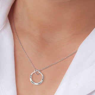 Engraved Love Knot Circle Necklace