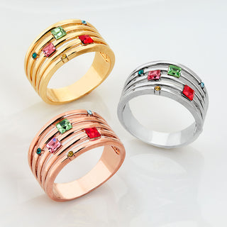 Silver Mulitshape Family Birthstone Faux Stack Ring