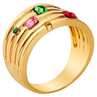 14K Gold over Sterling Mulitshape Family Birthstone Faux Stack Ring