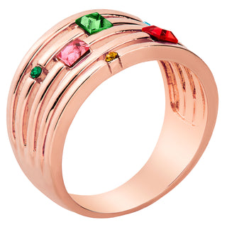14K Rose Gold over Sterling Mulitshape Family Birthstone Faux Stack Ring
