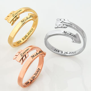 Silver Engraved Bypass Arrow Ring