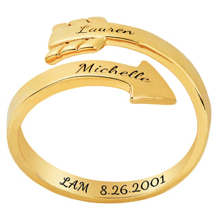 14K Gold Plated Engraved Bypass Arrow Ring