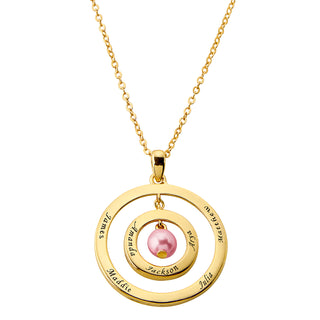 Engraved Concnetric Circles Pendant with Birthstone Pearl
