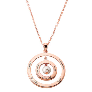 Engraved Concnetric Circles Pendant with Birthstone Pearl