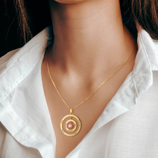 Engraved Concnetric Circles Pendant with Birthstone Pearl