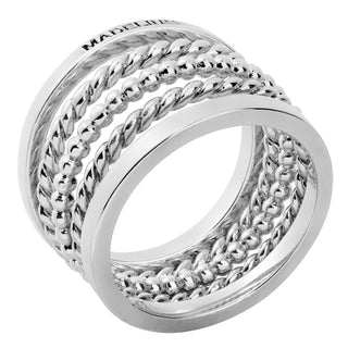 Silver Personalized Roped and Beaded Stackable 5 Ring Set