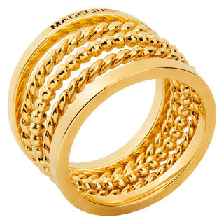 Gold Plated Personalized Roped and Beaded Stackable 5 Ring Set