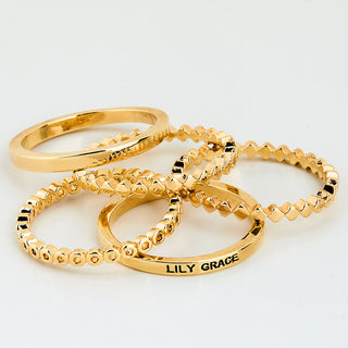 Gold Plated Personalized Beaded Stackable 5 Ring Set