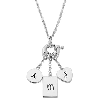 Silver Multishape Engraved Charm Cluster Necklace - 3 to 5 Initials