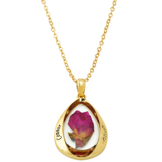 Engraved Dried Flower Teardrop Pendant Necklace