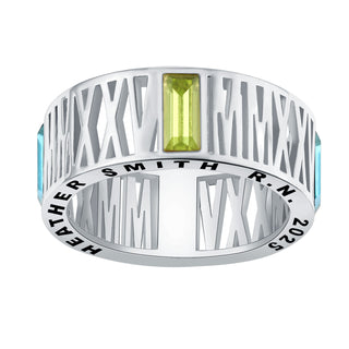 Women's Sterling Silver Roman Numeral 2025 Birthstone Class Ring