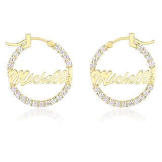 Sterling Silver 22mm CZ Hoop with Script Name Earring