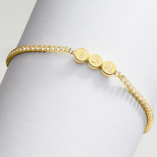 Pave CZ Initials Slider Charm Station CZ Tennis Bracelet