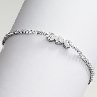 Pave CZ Initials Slider Charm Station CZ Tennis Bracelet