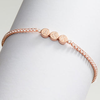 Pave CZ Initials Slider Charm Station CZ Tennis Bracelet