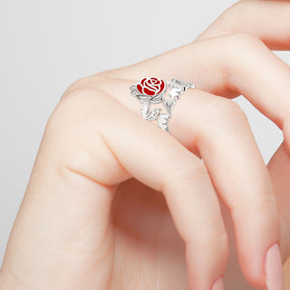 Sterling Silver Script Name and Birthmonth Enamel Flower Bypass Ring