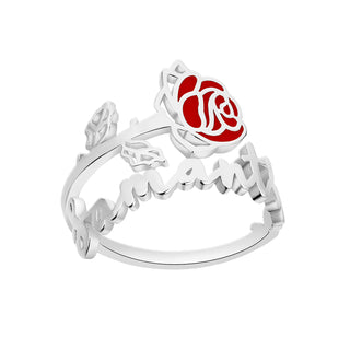 Silver Script Name and Birthmonth Enamel Flower Bypass Ring