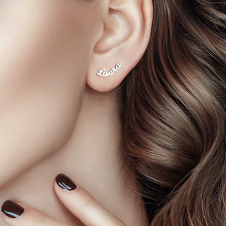 Sterling Silver Script Name and Zodiac Sign Mixed Pair Earrings