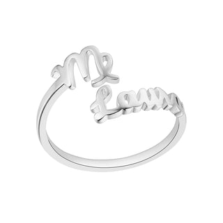 Sterling Silver Script Name and Zodiac Sign Bypass Ring