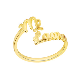 Gold over Sterling Script Name and Zodiac Sign Bypass Ring