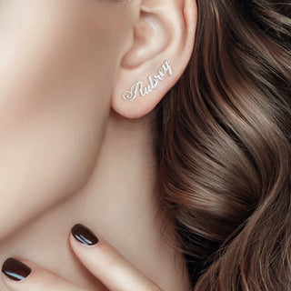 Sterling Silver Script Name and Initial Mixed Pair Earrings