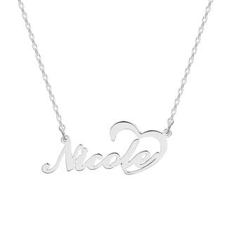 Sterling Silver Open Heart Script Name Plaque Necklace