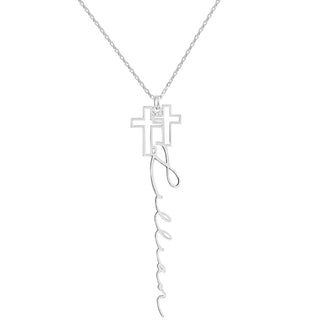 Sterling Silver Double Cross Vertical Name Necklace