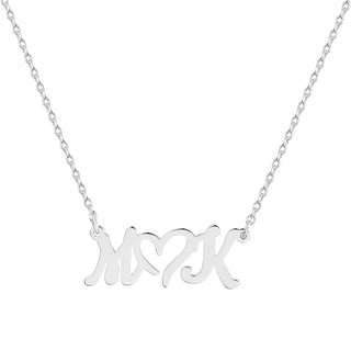 Sterling Silver Double Initials with Heart Pendant Necklace