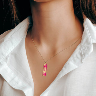 Personalized Silver Vertical Name Bar with Acrylic Pendant Necklace