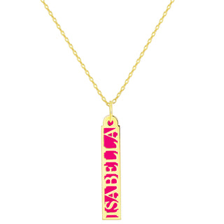 Personalized Silver Vertical Name Bar with Acrylic Pendant Necklace