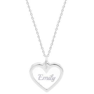 Personalized Silver Etched Name Clear Acrylic Heart Necklace
