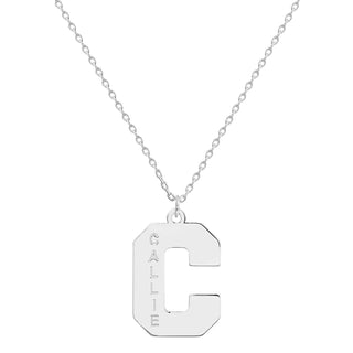 Sterling Silver Varsity Initial with Engraved Name Necklace