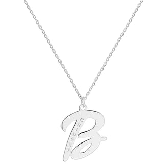 Sterling Silver Retro Script Initial with Engraved Name Necklace