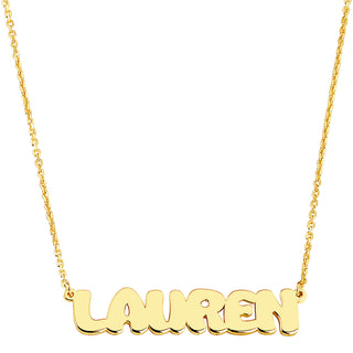 Sterling Silver Uppercase Bubble Name Plaque Necklace