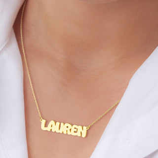 Sterling Silver Uppercase Bubble Name Plaque Necklace