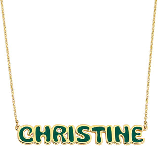 Sterling Silver Enamel Uppercase Bubble Name Plaque Necklace