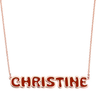 Sterling Silver Enamel Uppercase Bubble Name Plaque Necklace