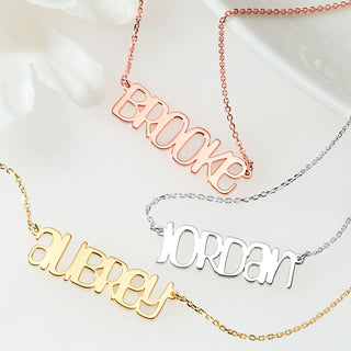 Sterling Silver Lowercase Playful Font Name Plaque Neckace