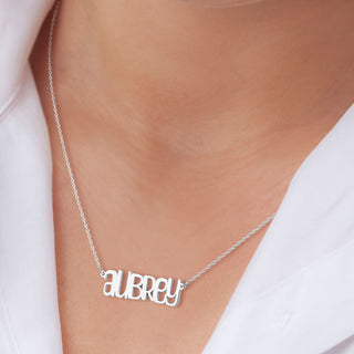 Sterling Silver Lowercase Playful Font Name Plaque Necklace
