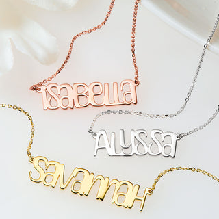 Sterling Silver Playful Font Name Plaque Neckace