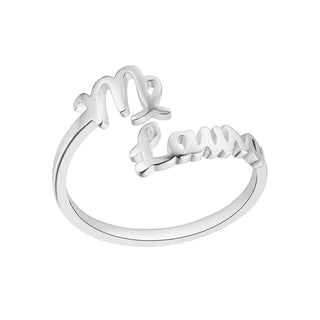 Silver Script Name and Zodiac Sign Bypass Ring