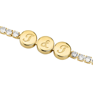 Engraved Script Initials Slider Charms Station CZ Tennis Bracelet