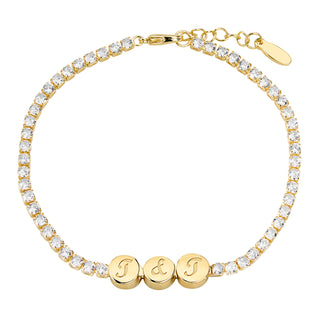 Engraved Script Initials Slider Charms Station CZ Tennis Bracelet