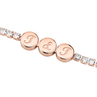 Engraved Script Initials Slider Charms Station CZ Tennis Bracelet