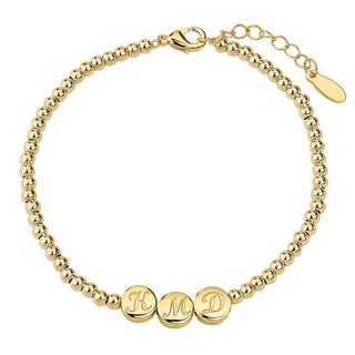 Engraved Script Initials Slider Charms Station Beaded Bracelet