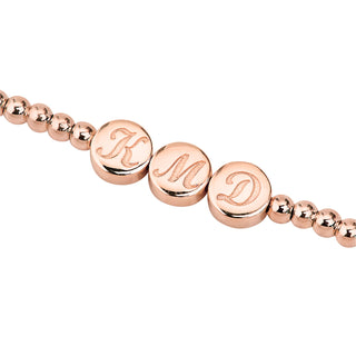 Engraved Script Initials Slider Charms Station Beaded Bracelet